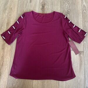 Love Scarlett Women's Petite Peek‎ A Boo Rhinestone Sleeve Blouse Size PS